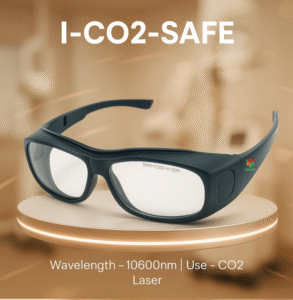 Close-up of Isafelasergoggles, showcasing protective lenses and ergonomic design.
