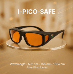 Close-up of Isafelasergoggles, showcasing protective lenses and ergonomic design.