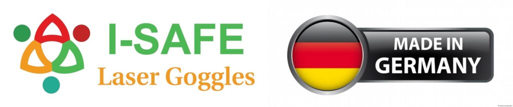 Close-up of Isafelasergoggles logo with made in germany.