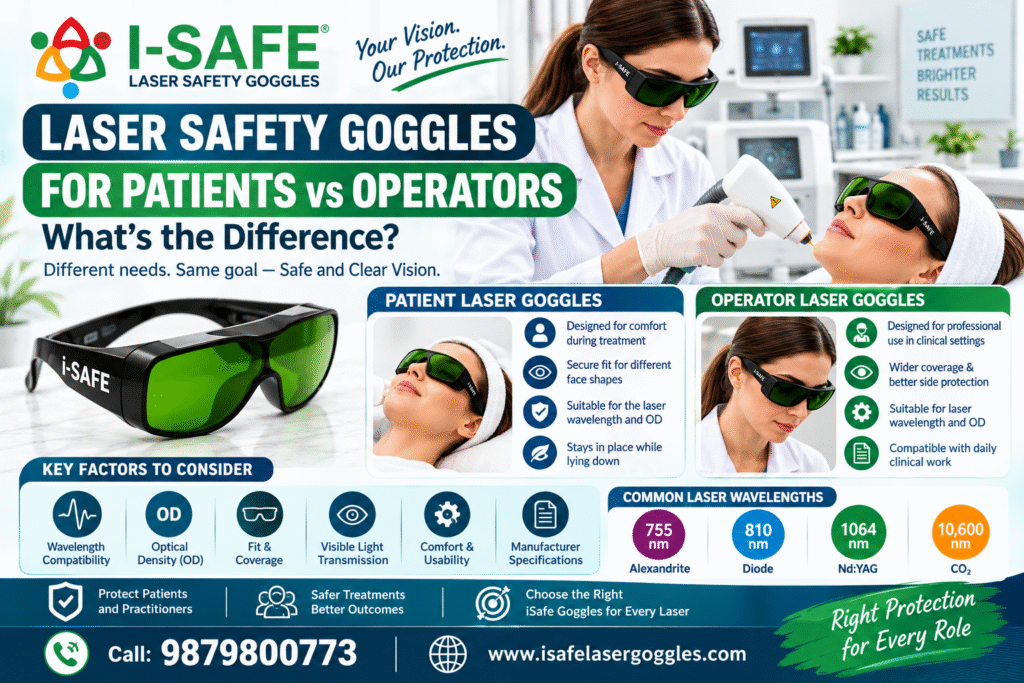 Laser goggles for patients vs operators featuring iSafe laser protective eyewear